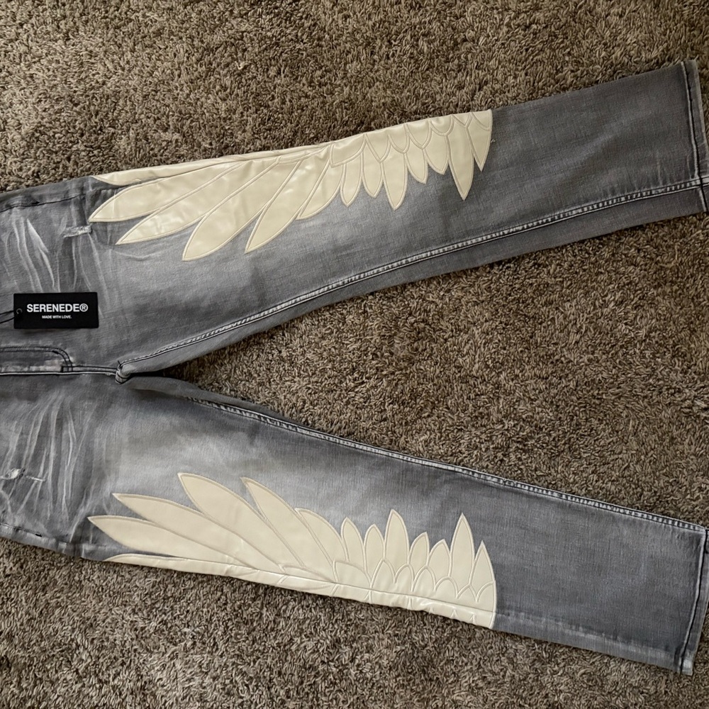 Gray Jeans with Cream wings Accents